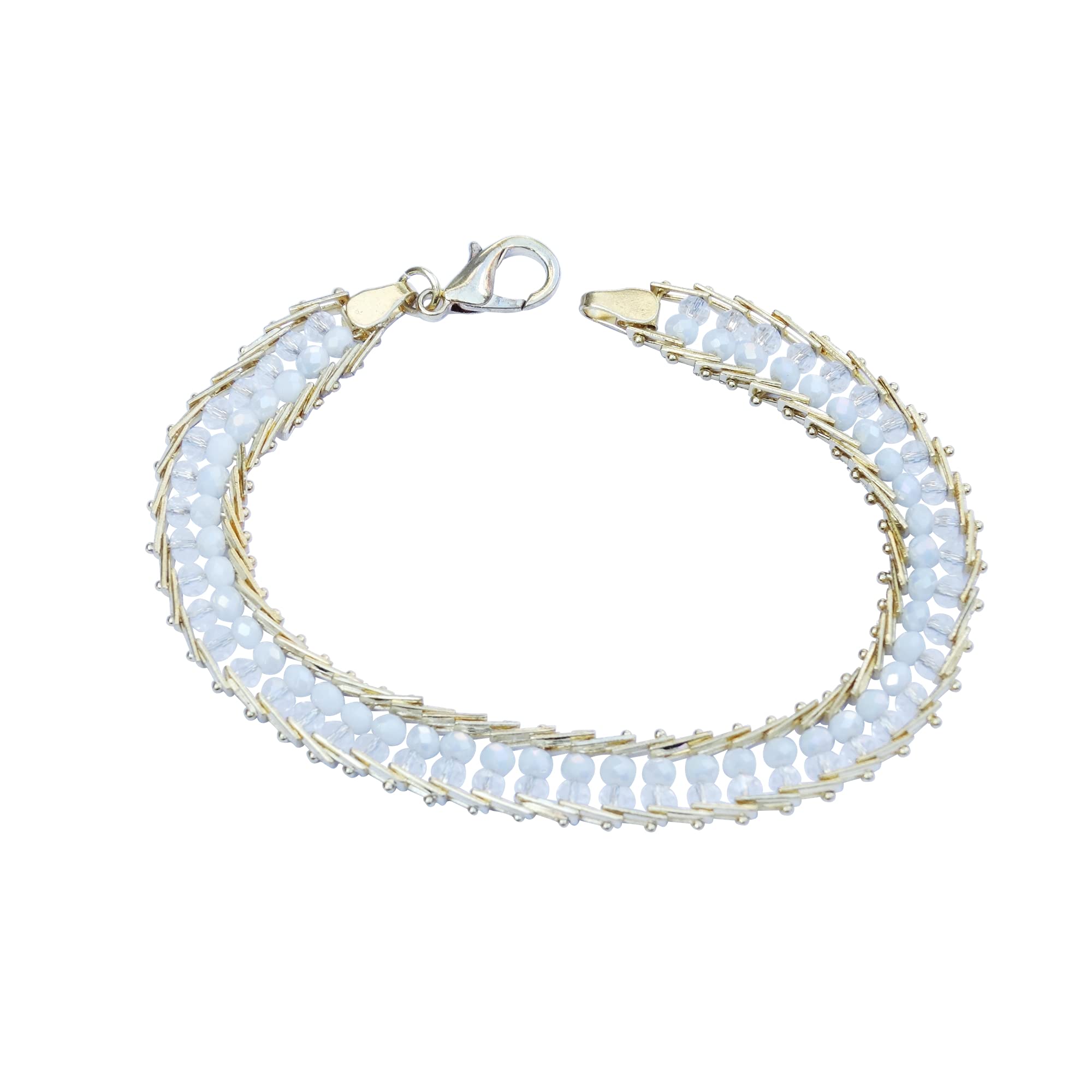 Santeria Collection Obatala Pulsera Idde Gold Plated Enchape de Oro y Cuentas de Cristal y Blancas Cierre de Langosta