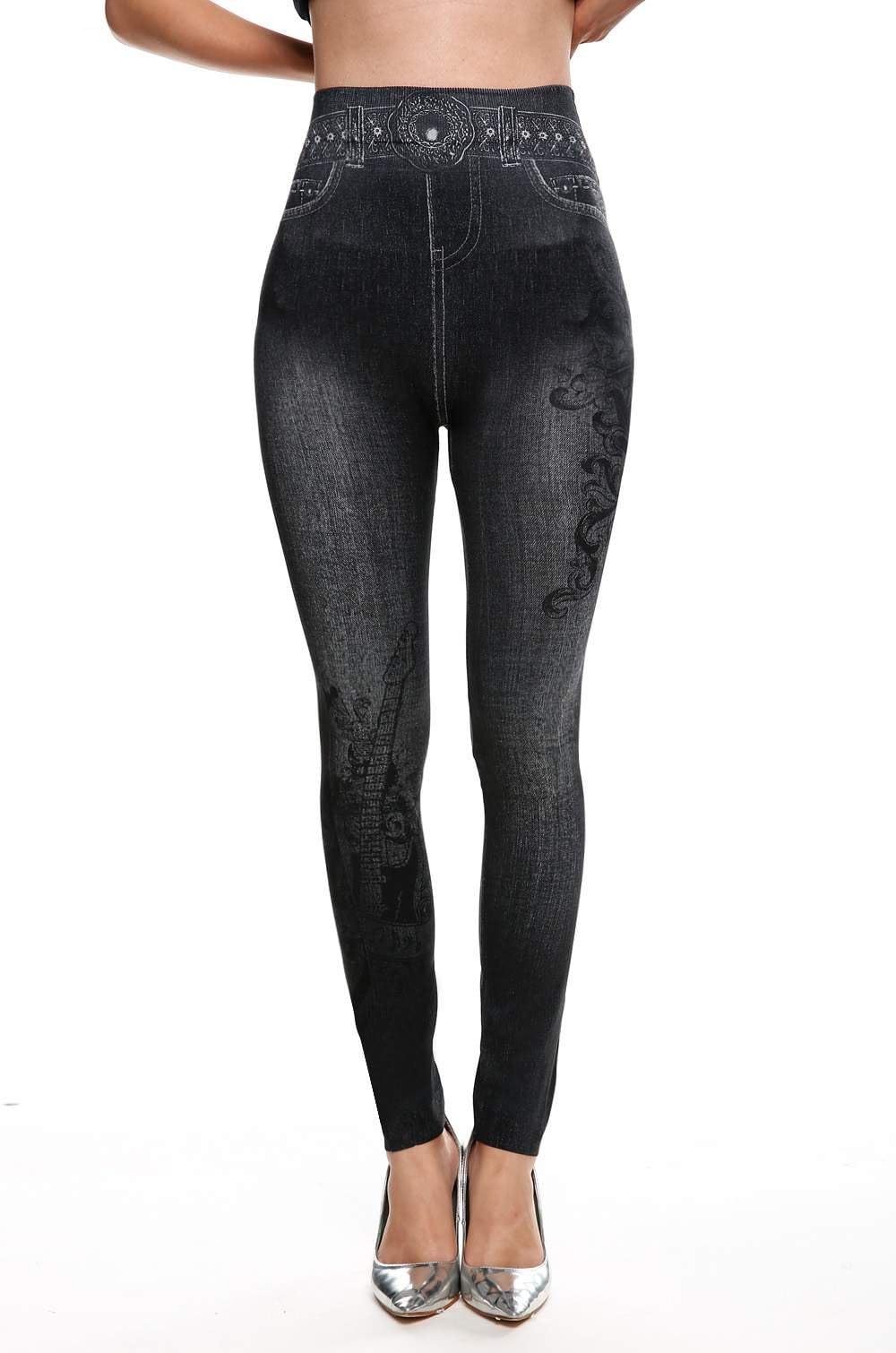 Hxxskt Women's Jeans Printed Slim Denim Jeggings Leggings Stretchy Pencil Pants