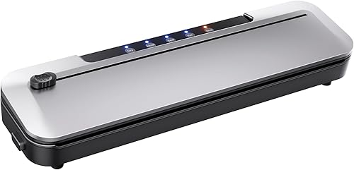 Miniatura 1 de Máquina selladora al vacío, ahorro de vacío de alimentos de potencia de succión de 75 KPa con kits de inicio con 10 bolsas, sellador al vacío