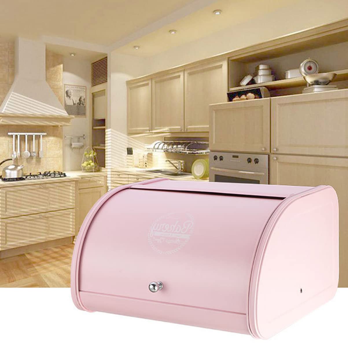 Pratico portapane in rosa con coperchio arrotolabile, per cucina e casa, antiruggine, buona ventilazione per il pane