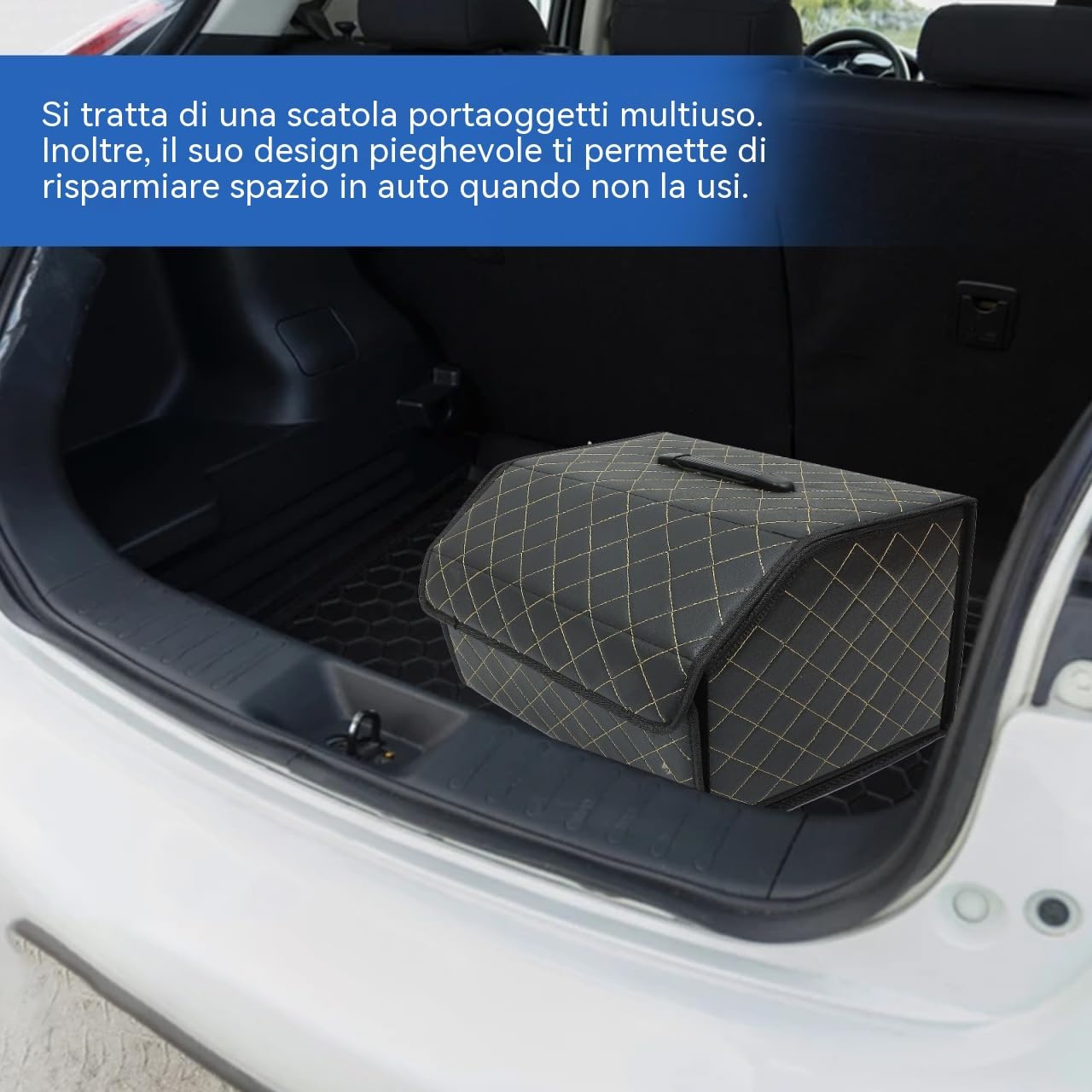 ORFOFE Scatola Portaoggetti Bagagliaio Auto Pieghevole in Cuoio Nero | Organizer per Vano Posteriore, Stile Elegante e Lusso, Soluzione Pieghevole per Ordine e Contenimento
