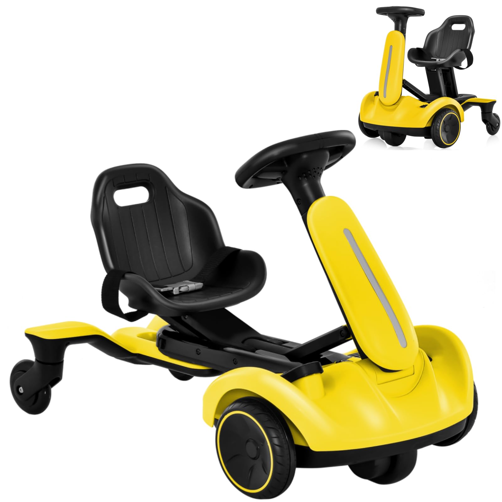 COSTWAY Electric Ride on Drift Car, 6V Battery Powered Racing Kart with 2-Position Adjustable Seat, 360° Spin Wheels, Horn, 2 Speeds Go Kart for Kids Aged 3-8 Years Old (Yellow, without LED Lights) — image 1
