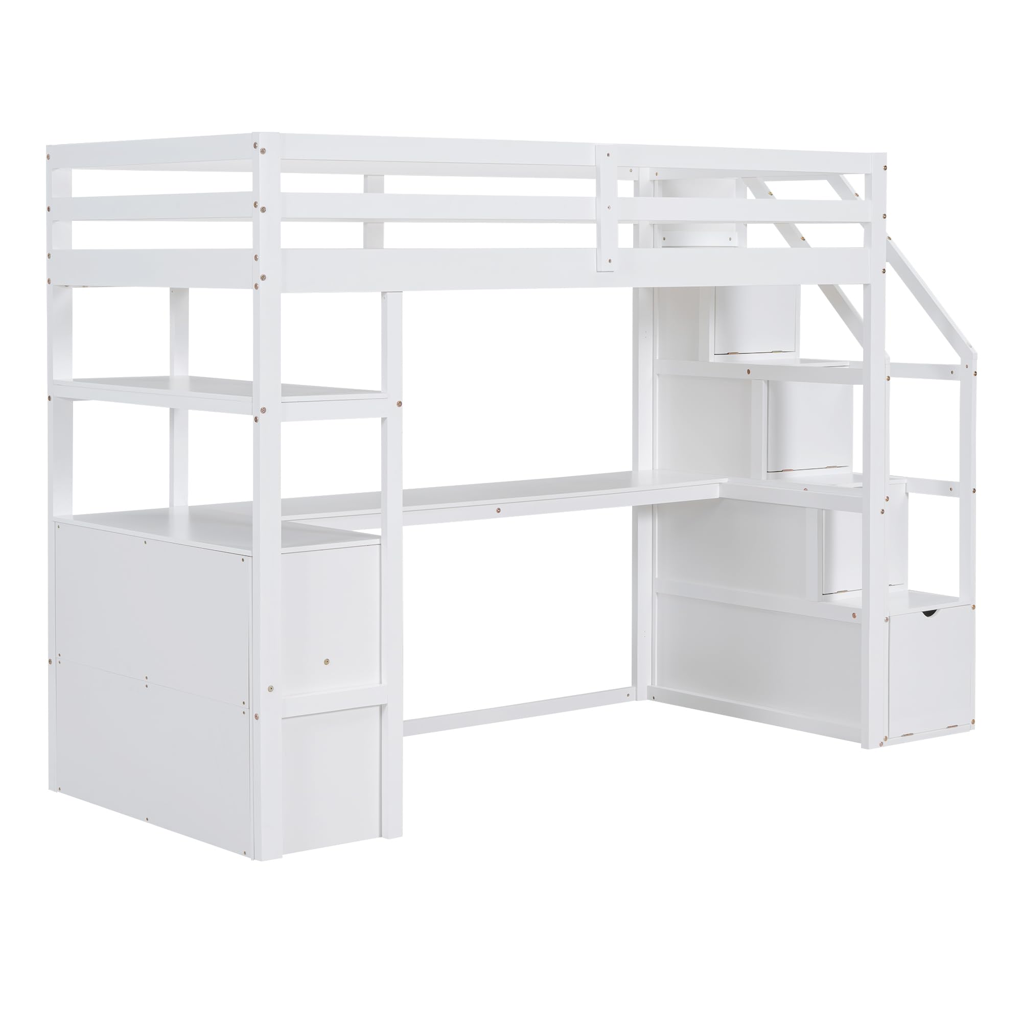 Dolamaní Hoogslaper stapelbed 90x200 cm met 2 bedden, onderste bed met uittrekbed, dezelfde hoogte uittrekbaar tot tweepersoonsbed, 2 laden, opbergruimte trap, hoogte valbeveiliging (wit