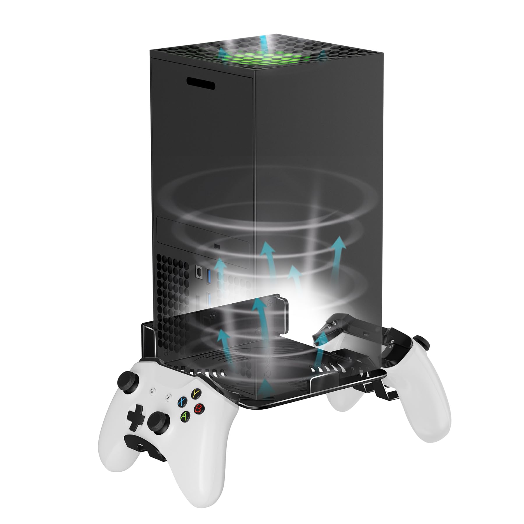 Support mural en alliage d'aluminium pour Xbox Series X Accessoires avec 2 supports de manette, étagère murale ventilée (noir)