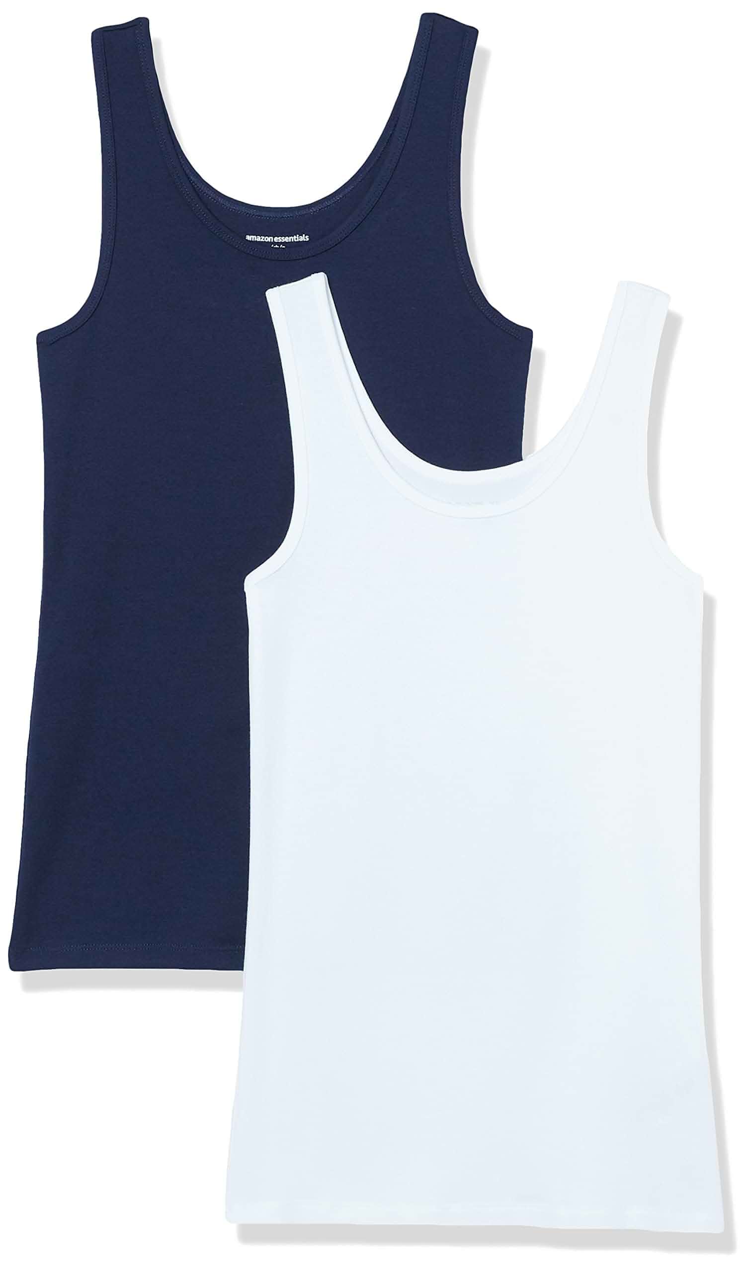 Amazon Essentials Women's Slim-Fit Ribbed Scoop Neck Tank Tops, Pack of 2