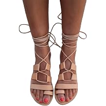 Greek Lace Up Sandals for women, Ankle Wrap up flat shoes, Tie Ups