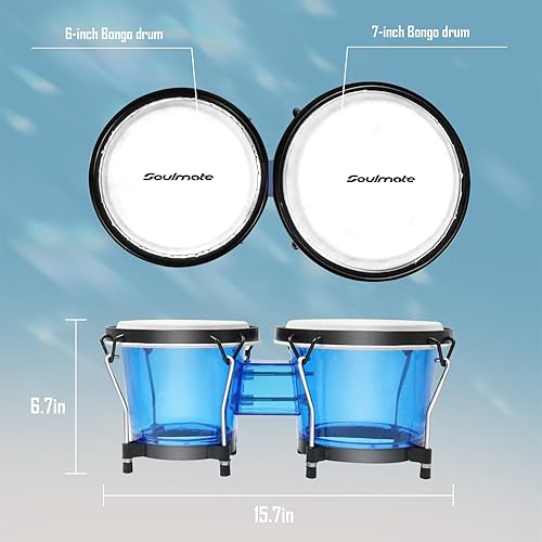 Miniatura 5 de Soulmate Juego de Bongos para Adultos Principiantes Niños de 6" y 7" Juego de Bongos Profesionales Cavidad Transparente y Bongos de Metal