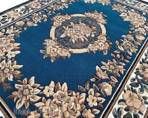 Image of Soft Thick Geometric Acrylic Washable Anti Skid Carpet. for Living Room Bedroom. Hall Size 9 x 12 feet (150X210 Cm) Blue D8