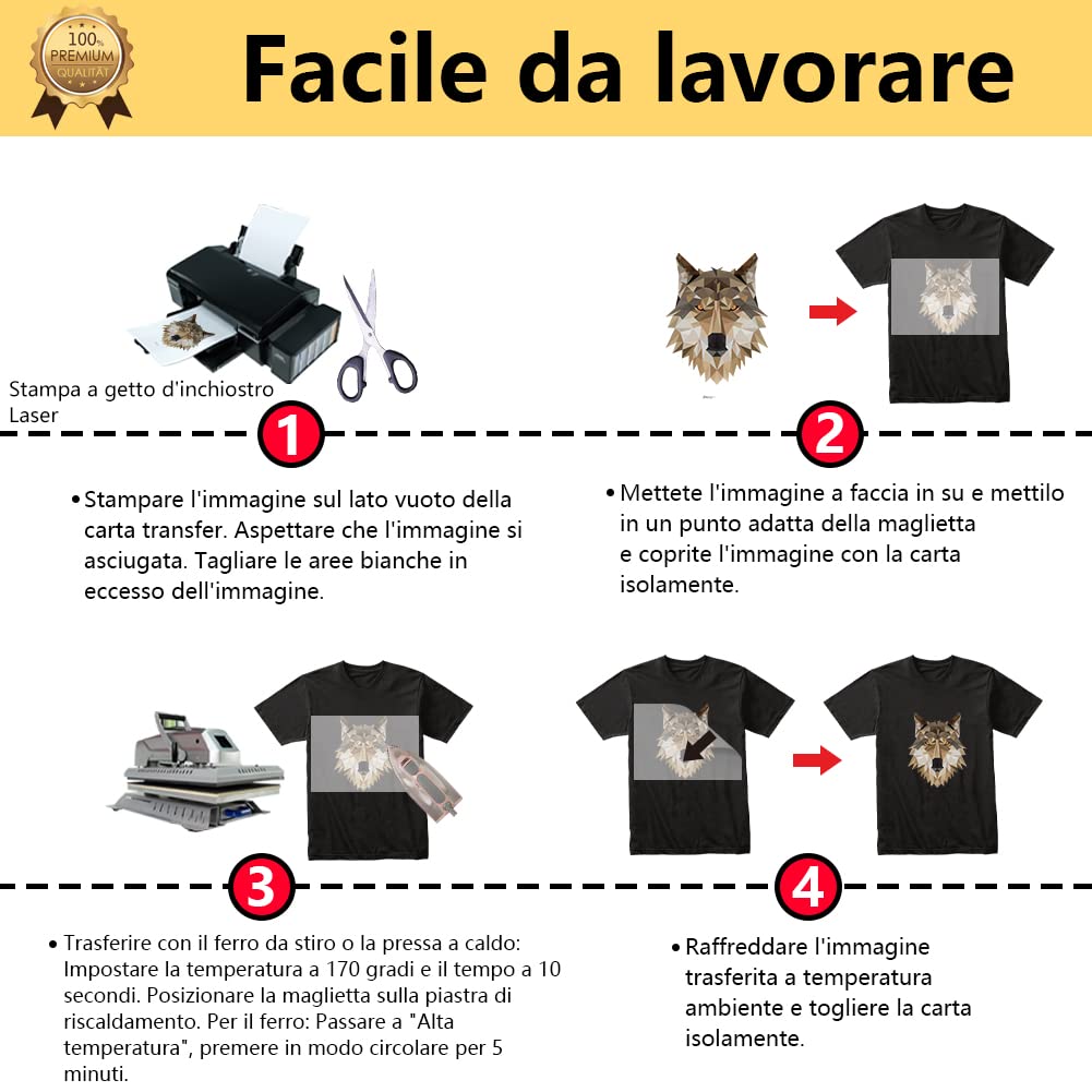 TransOurDream A4X20, Carta per trasferimento in Tessuto per Cotone Leggero, stampanti a Getto d'inchiostro e Laser, Carta per trasferimento in Tessuto, Colore: Scuro（I-D-3.0-20）