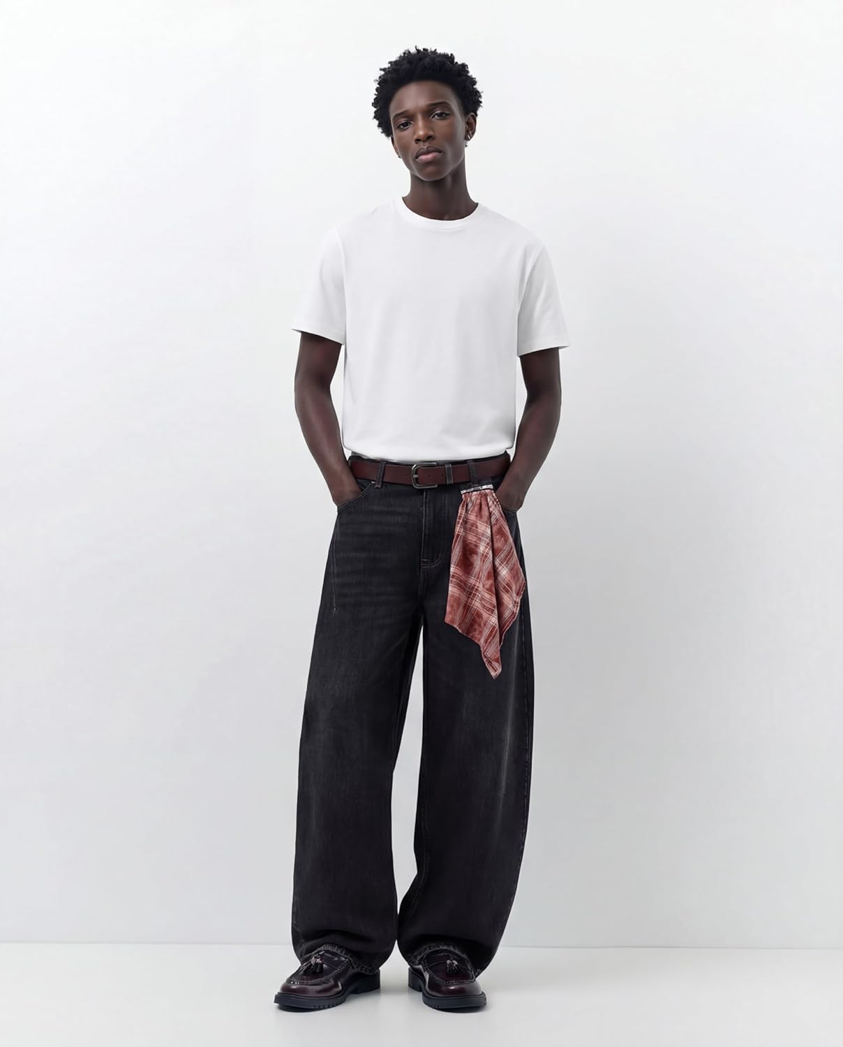 Vamtac Baggy Jeans Men Loose Fit Denim Pants with Detachable Kerchief Y2k Barrel Jeans Wide Leg