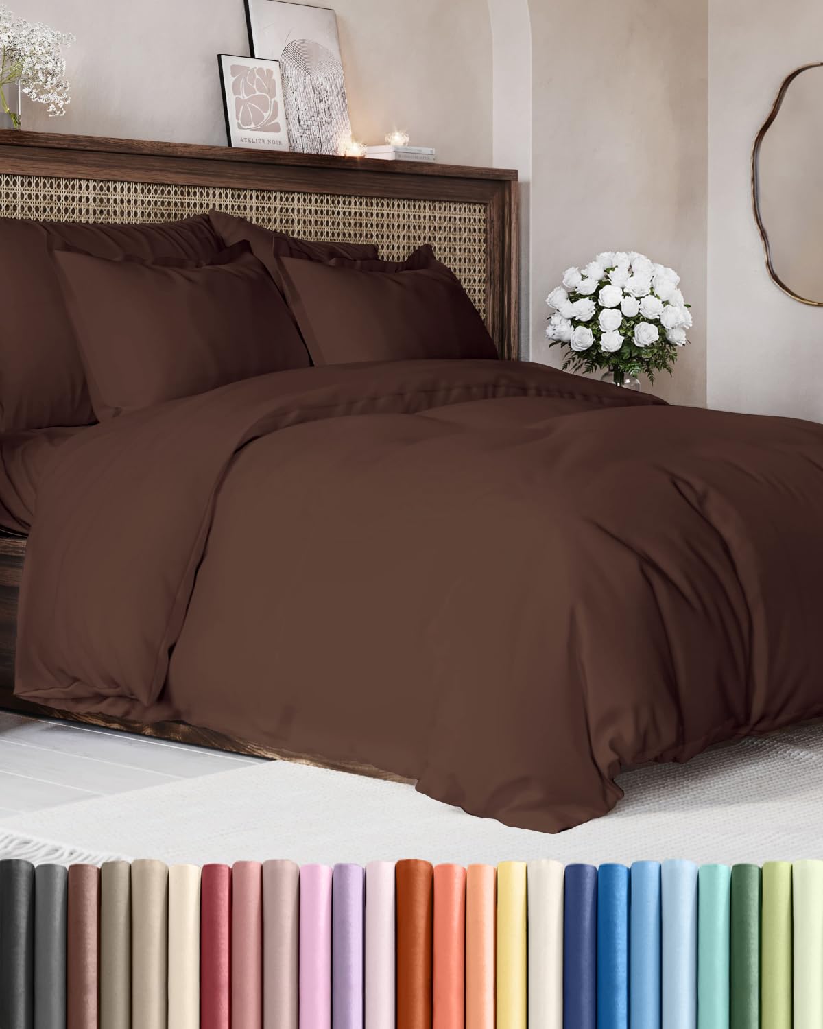 Duvet Cover Super Queen Size - 3 Piece with Zipper Closure - Brown