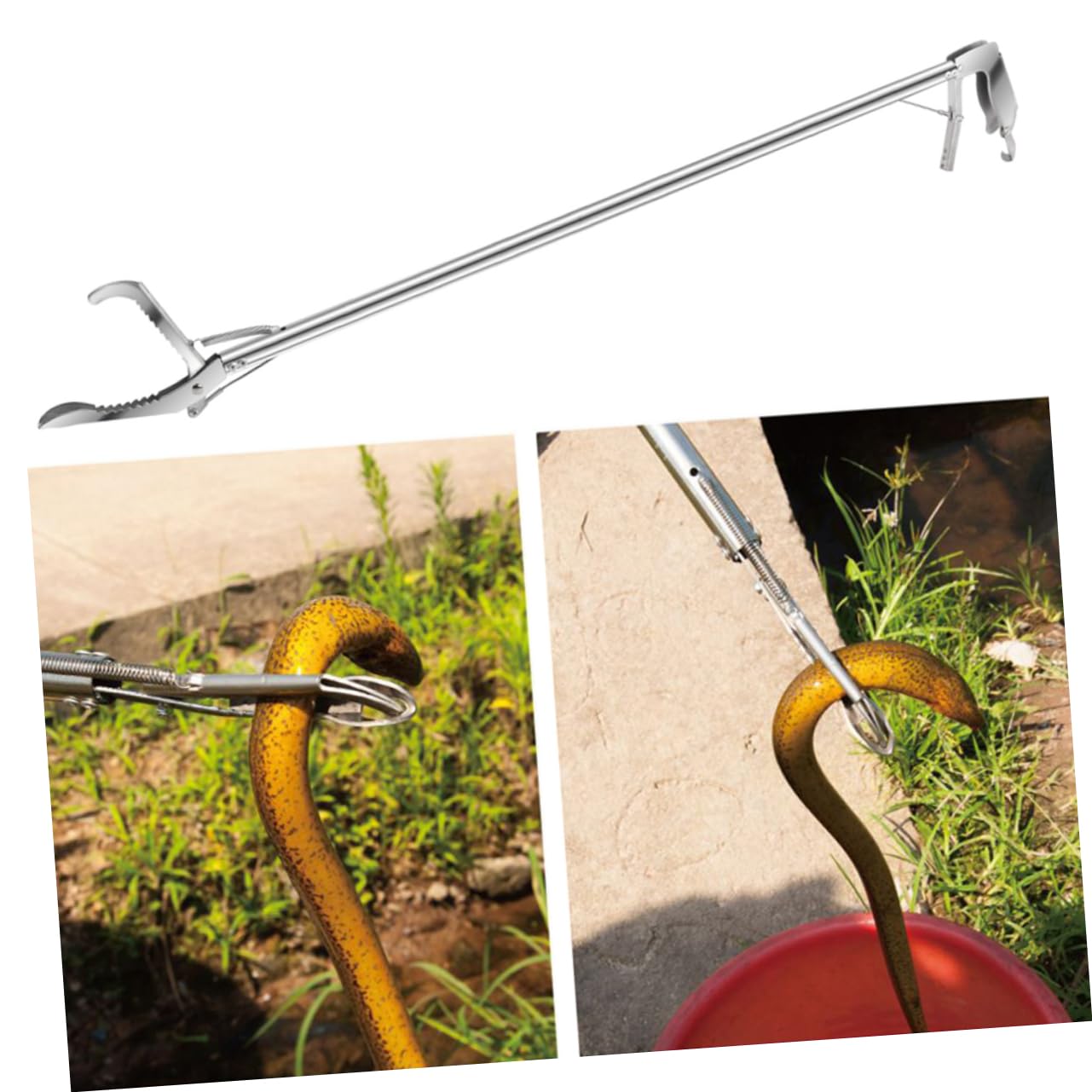Selbstverriegelnde Schlangenklemme aus Edelstahl mit Langem Griff | 1 Stück, 1 Meter Länge, Silber, Rostfrei, für Präzises Greifen und Sichere Kontrolle