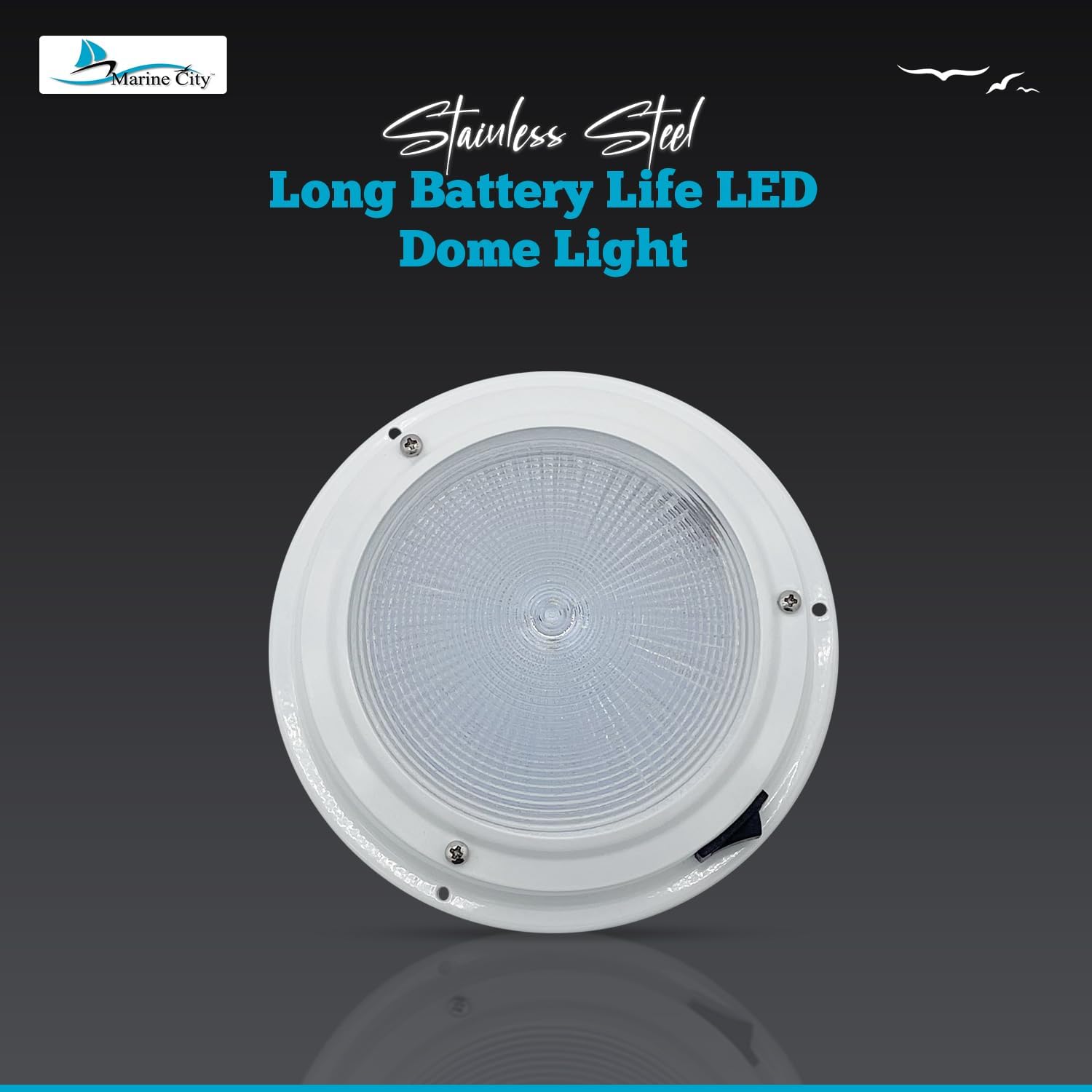 MARINE CITY LED Dome Light, 304 Powder-Coated Stainless Steel, Long Battery Life,5-1/2 inches, 12V, Warm White Light, Ideal for Boats, Yachts, and RVs