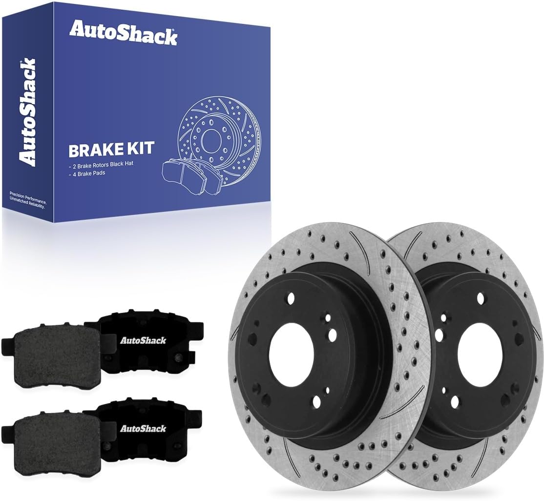 AutoShack Rear Brake Rotors & Premium Pads for Honda & Acura, Accord 2008-2017 TSX 2009-2014, FWD L4 2.0L 2.4L V6 3.5L - E-Coated Drilled & Slotted - ShadowGuard - 11.1" (282 mm), 5-Lug