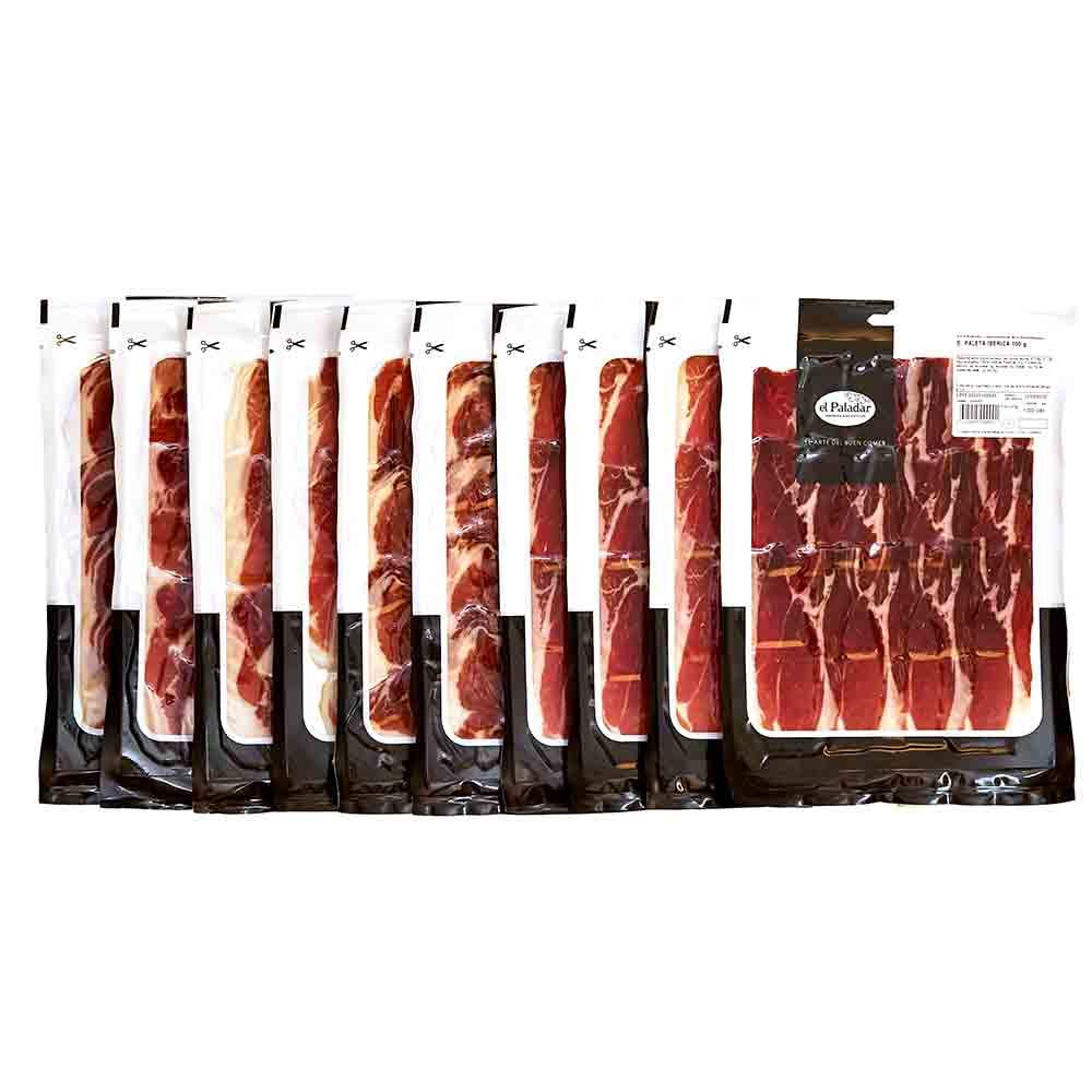 Pack loncheado paleta de cebo ibérica 50% raza ibérica Selección El Paladar 10 sobres de 100g envasado al vacío