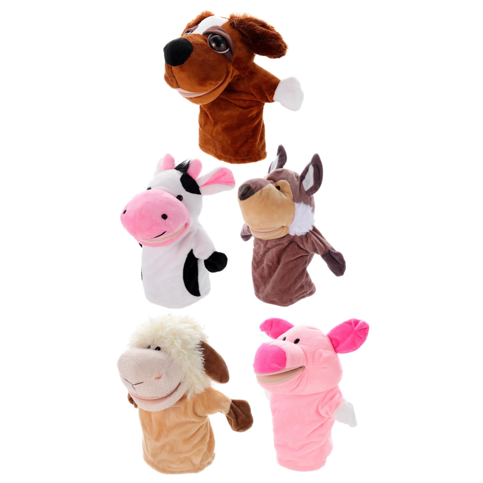 UPKOCH Marionetas De Mano Boca Móvil para Niños – Set De 5 Piezas (Cerdo Rosa, Vaca, Oveja, Gris, Perro Ojazos) – Juguetes Interactivos para Contar Historias Casa y Escuela