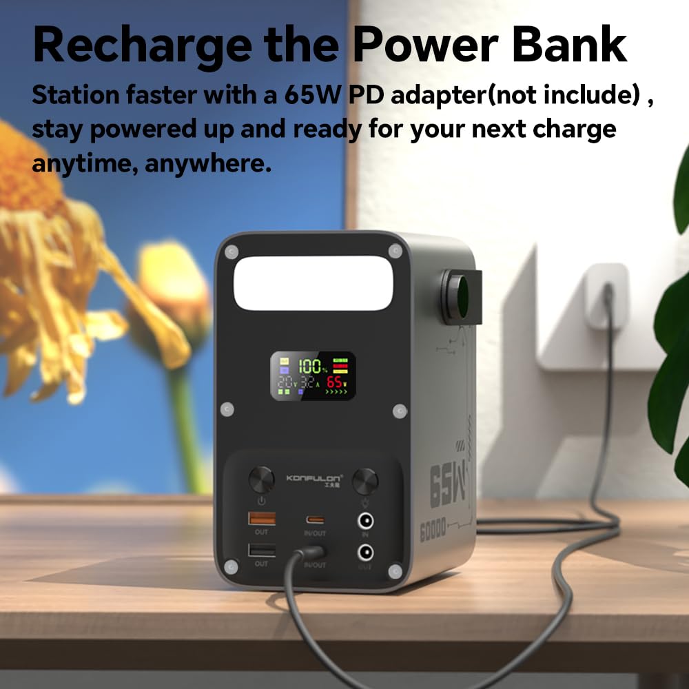 60000Mah draagbare powerbank op zonne-energie, ingebouwde kabel en led