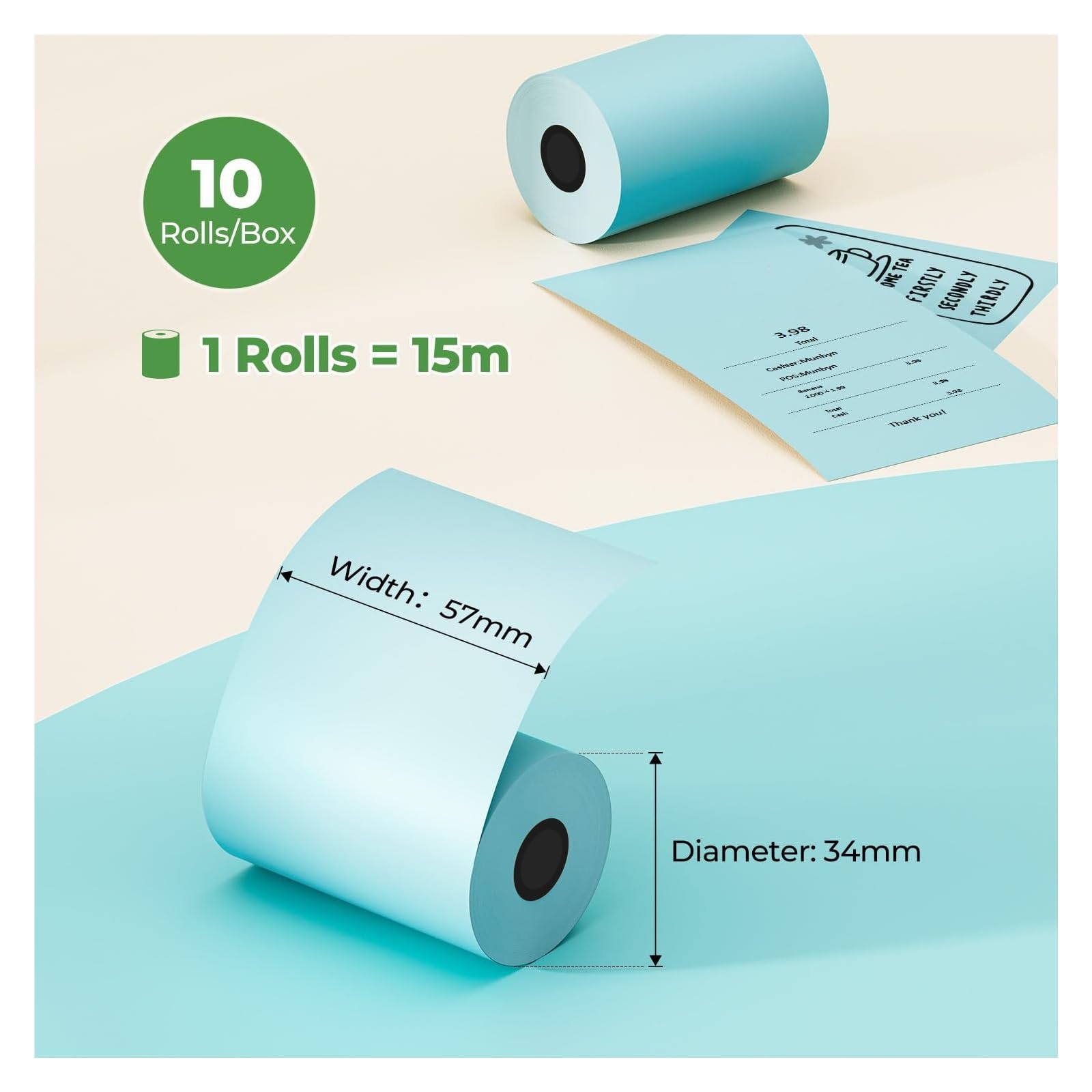 Registrierkassen-Thermopapier 58 mm, 10/20 Rollen | Blaues Thermopapier for 80-mm-Belegdrucker, POS-Einsatz(20Rolls)