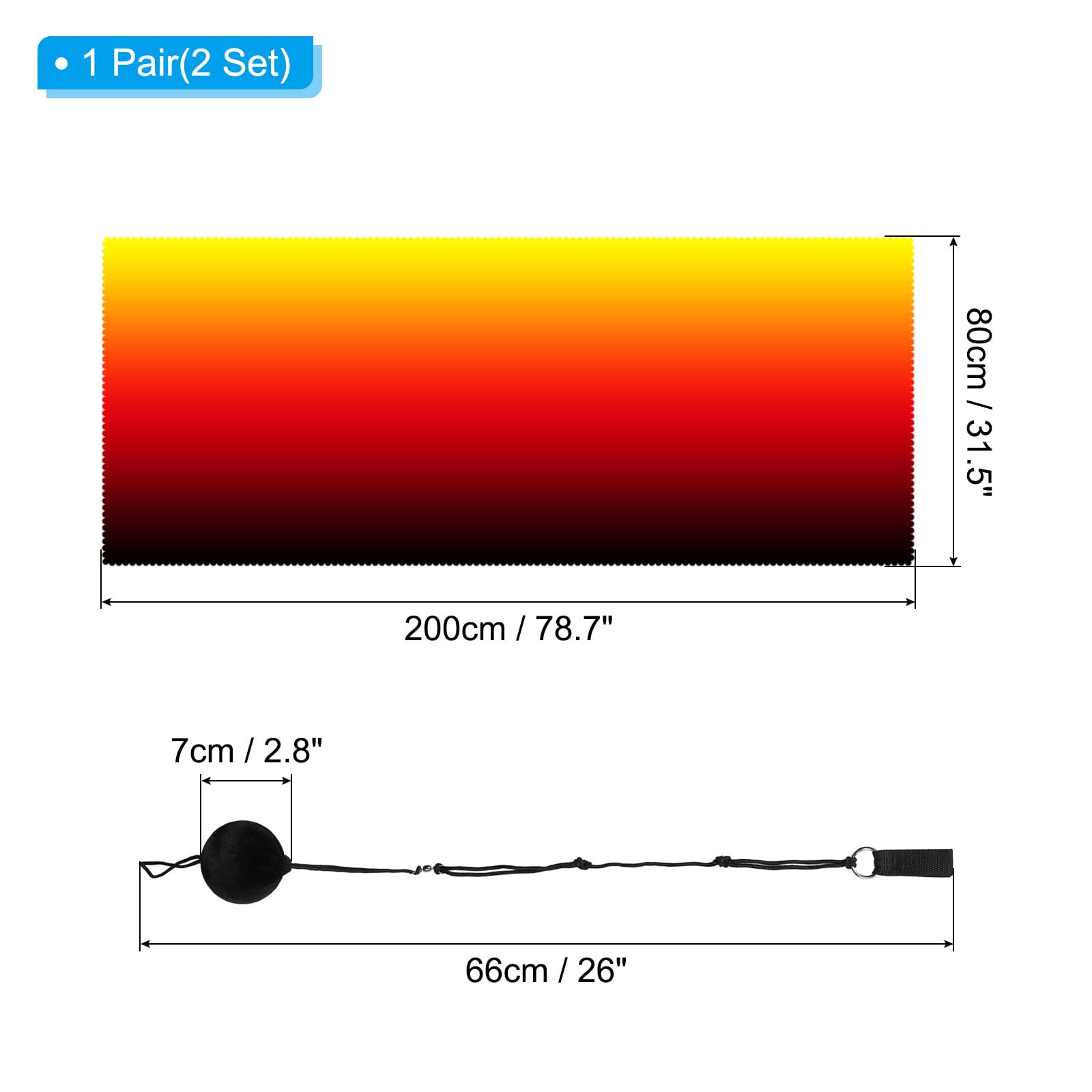 PATIKIL Velo De Seda para Danza POI 79" x 32", 1 Par Velo para Danza del Vientre Femenino con Bola Y Cintas para Danza, Negro Rojo Amarillo