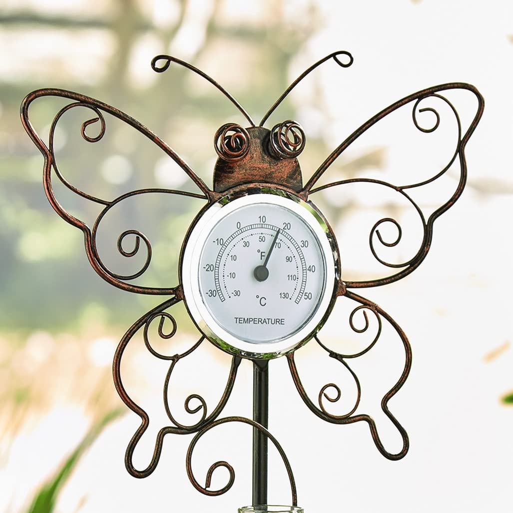 Butterfly Outdoor Thermometer & Rain Gauge 80 x 18.5cm RustProof