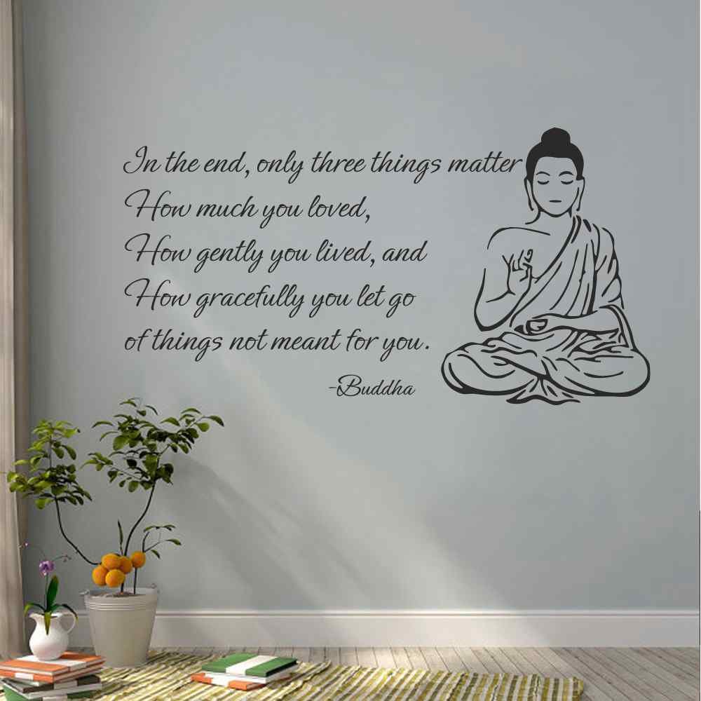 BATTOO Indian Buddha Wall Decal - Only Three Things Matter Religious OM Yoga Art Decor Mural Black, 12" h x 22" w