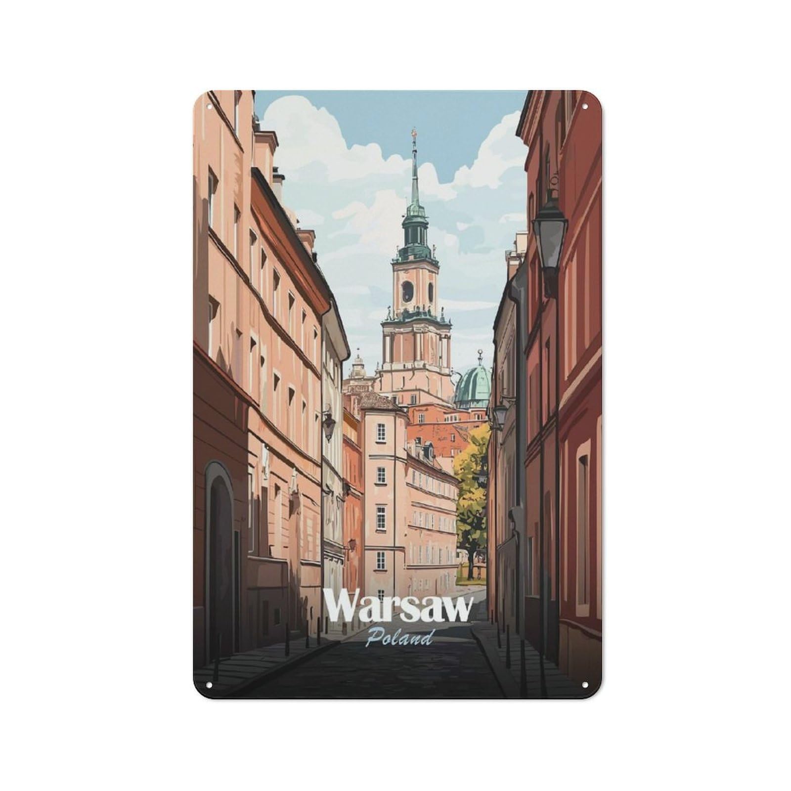 Vintage Warsaw, Poland Cityscape Metal Plaque 30x20cm, Diner Style Decor for Bakery, Diner, Cafe Or Family Room