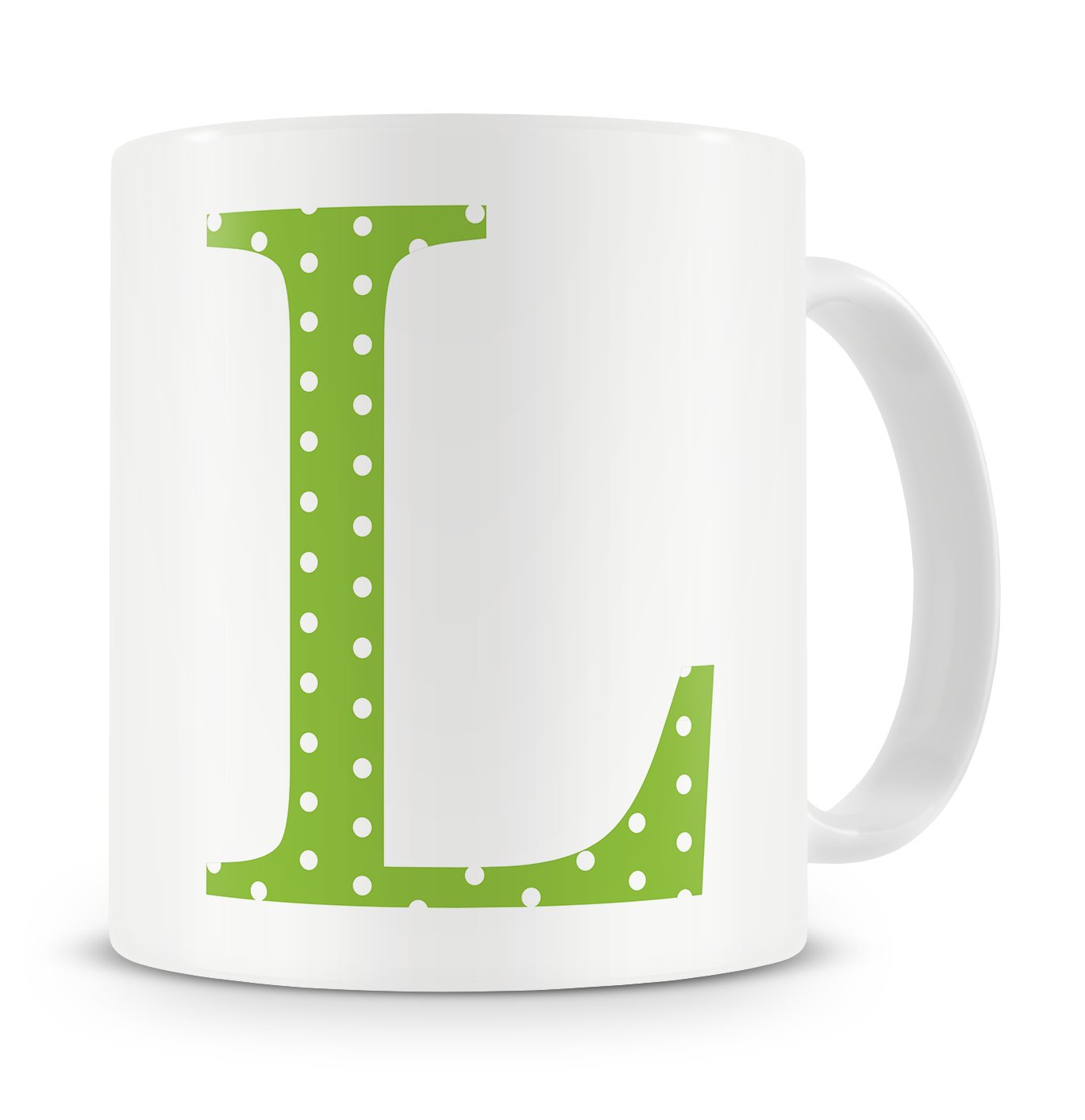 Givagift Green Letter “L” Mug – Letter L Mug, G Letter Mug, L Mug – Mug Gift/Present – Polka Dot Style – Modern/Cool/Trendy Style Mug (Green)