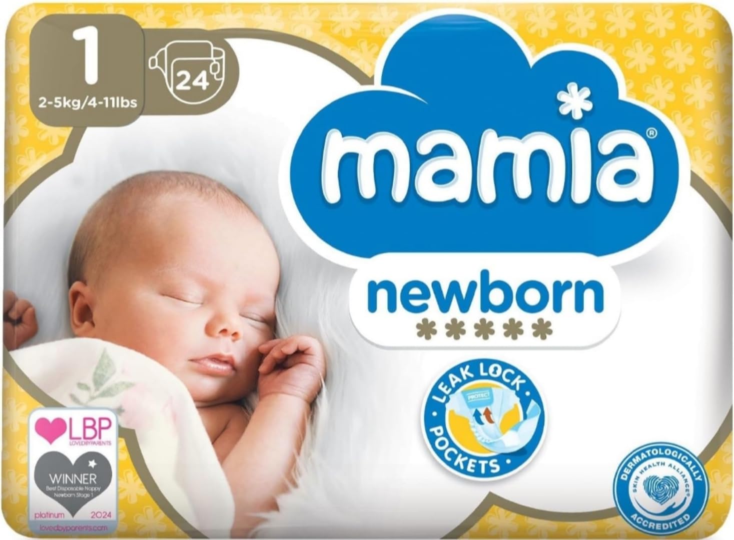 Bizzal Mamia Newborn Nappies, Size 1, 24 Count, Ultra Dry Air System