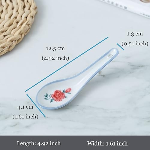 Miniatura 2 de Juego de 10 cucharas de sopa de cerámica con patrón de flores, porcelana, aptas para lavavajillas y microondas