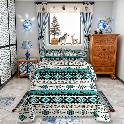 Parure de lit géométrique aztèque beige avec housse de couette ethnique tribale