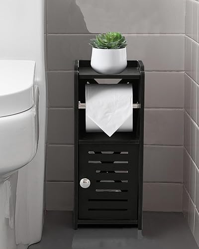 Miniatura 3 de AOJEZOR Soporte para papel higiénico: gabinete de baño independiente de PVC para habitantes de apartamentos, almacenamiento delgado para baño