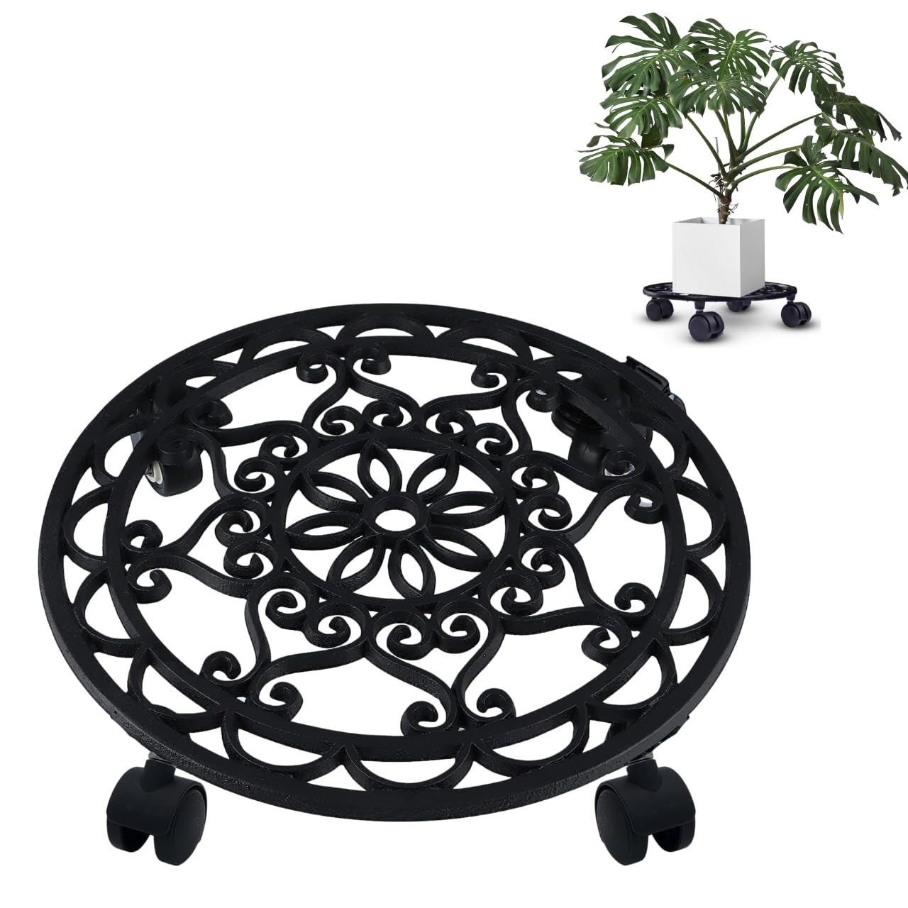 Cast Iron Plant Caddy - Rolling Stand for Pots -9