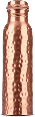 Miniatura 5 de Juego de botellas de agua de cobre puro de 34 onzas, diseño martillado a prueba de fugas con vaso, bolsa de transporte y acabado liso decorativo,