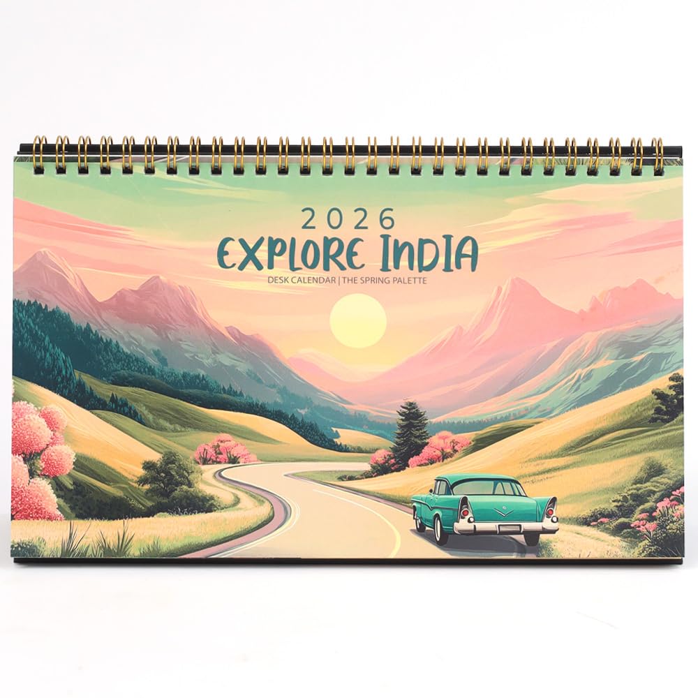 Explore India Desk Calendar 2026 | The Spring Palette |350 GSM | Travel Themed| Contains Sticker Sheet | Gold Wiro | Notes, scheduling and planning