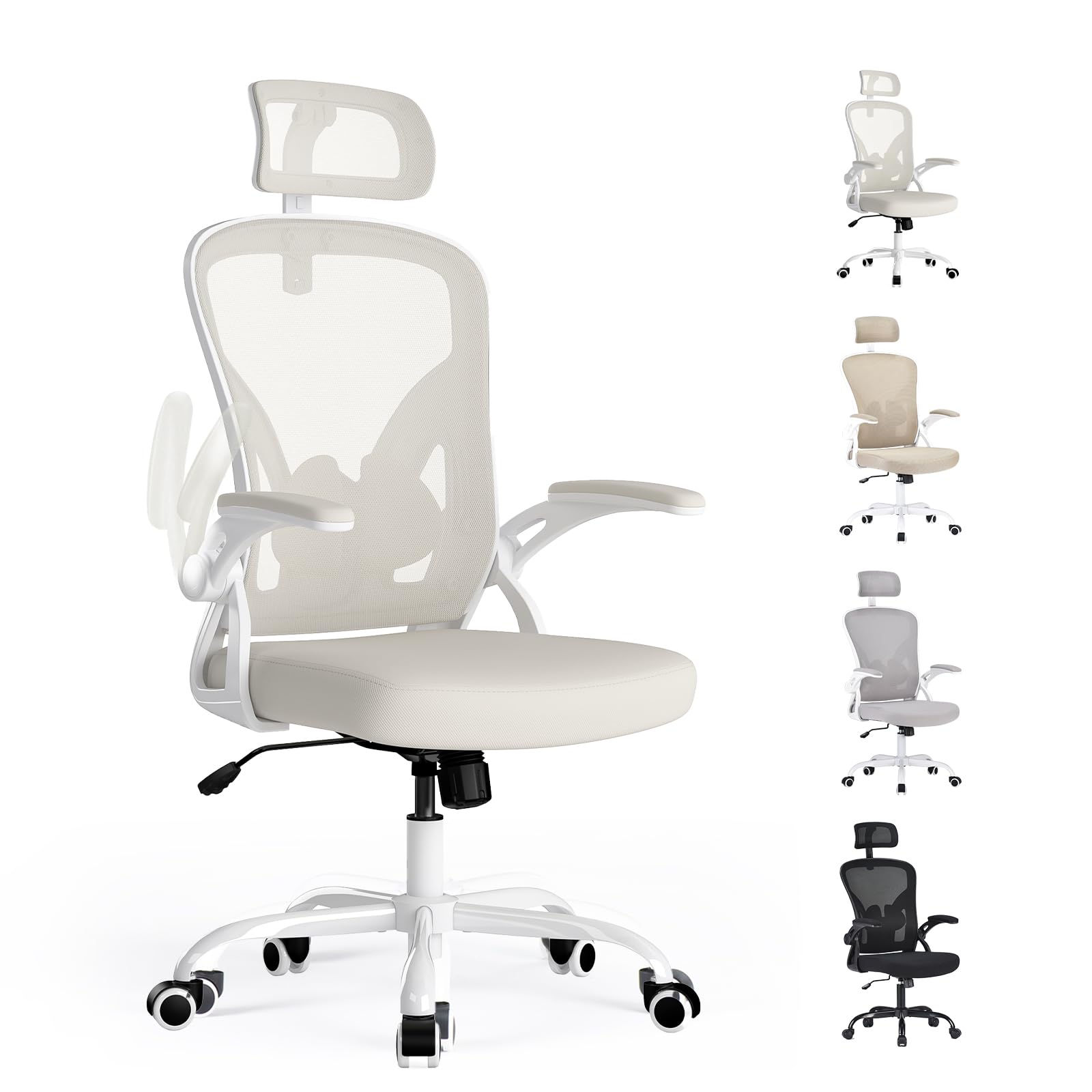 Farini Sedia ergonomica con bracciolo, sedia da scrivania da ufficio con ruote, comoda sedia da casa, ufficio, bianco