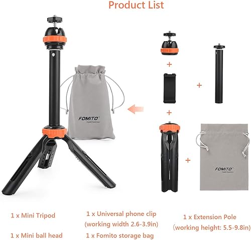 Miniatura 6 de Fomito Trípode de extensión con barra de extensión, mini trípode para selfie stick con mango para cámaras Canon Nikon Sony SLR DSLR, iPhone 11 Pro