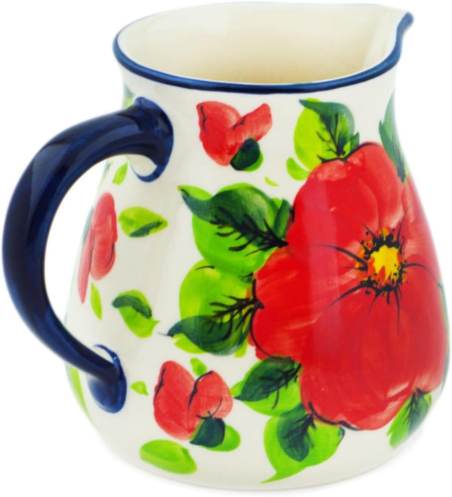 Polmedia Polish Pottery Creamer UNIKAT - Spring's Bloom Pattern Handmade in Boleslawiec Poland + Certificate of Authenticity