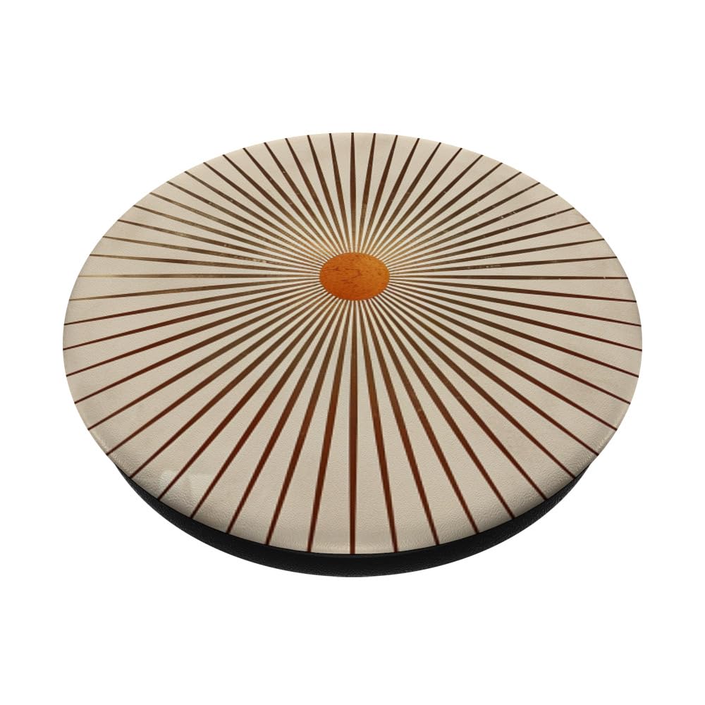 Pastel Taupe Minimalistic Sun PopSockets Swappable PopGrip, Black - Image 2