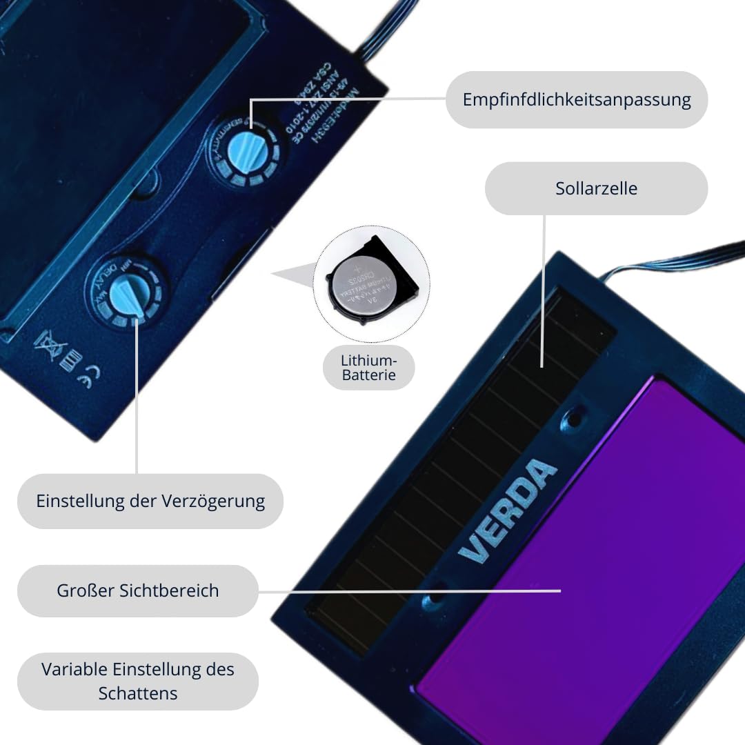 VEVOR Schweißlinse - Automatische Abdunklung, 108x51mm, Tönung 9