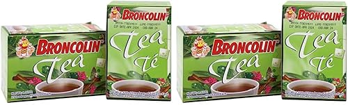 Broncolin Té, remedio natural, té de hierbas hecho con extractos de plantas, ayuda a calmar la garganta irritada, paquete de 4 de 25 bolsas de té, 4