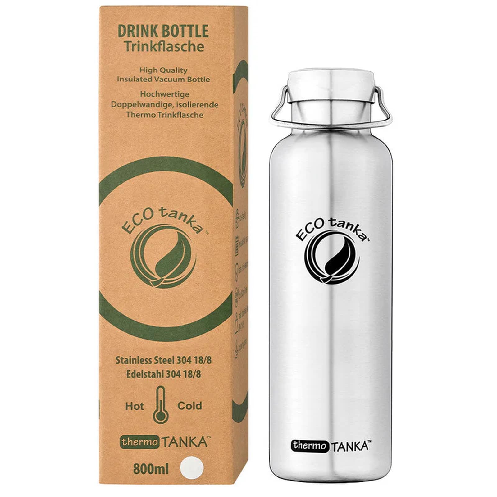 ECOtanka 0,8L Edelstahl thermoTANKA™ Thermo-Trinkflasche | Doppelwandig, Vakuumisoliert | Hält Getränke >8 Std. heiß/kalt | Perfekt für Tee, Kaffee, Glühwein, Punsch | Ideal für Freizeit und Sport
