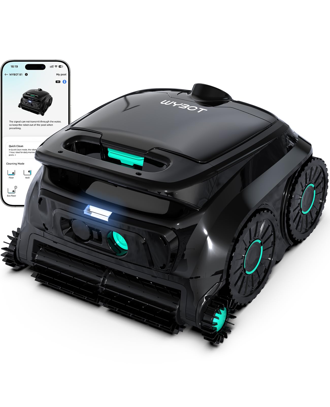 WYBOT OS600 Robot Piscina Limpiafondos, Inalámbrico, 120 Min Autonomía, Limpia Fondo Y Paredes, Navegación Inteligente, para Piscinas Enterradas Y sobre Suelo,Negro Verdoso