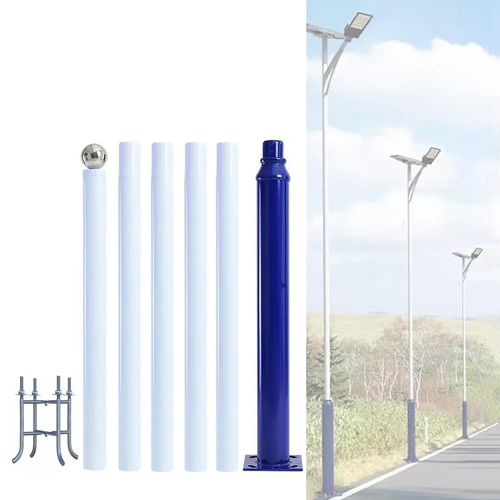 QUSYZD Outdoor Street Light Pole, Heavy Duty Metal Lamp Post with Mounting Rebar, Solar Pole Lights Outside for Parking Lots, Courtyards, Streets, Backyards,6m/20ft
