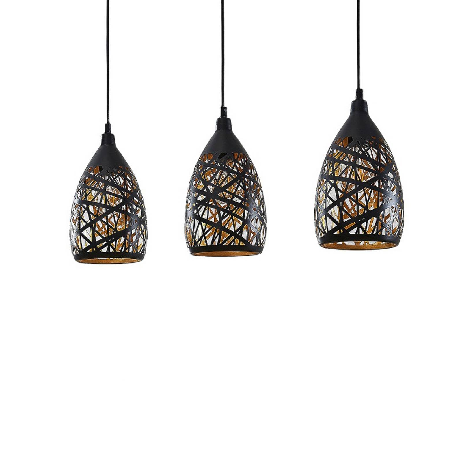 Lindby Marcello Pendant Light, 75 Cm, 3-Bulb, Black-Gold