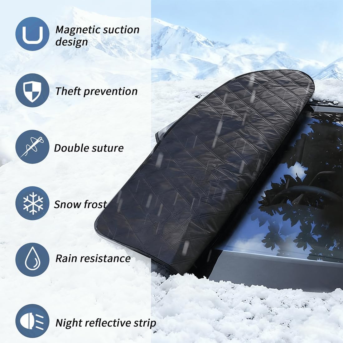 4-Layer Magnetic Windshield Cover for Car, 2026 Windshield Frost Protector Cover, Universal Magnetic Snow Cover with Side Window and Rearview Mirror Protector, for Most Cars, Suv, Truck (SUV Fit)