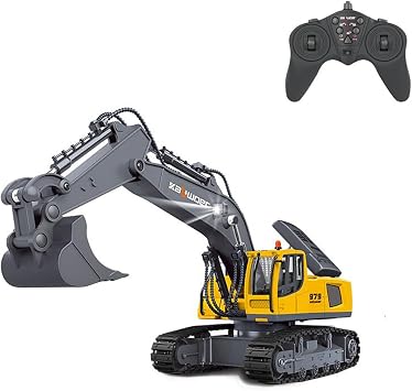 HUINA 1/18 RC 13550 11CH Remote Control Excavator 350 RC Digger 2.4G Radio System Battery Light Sound USB Charger Hobby Grade Model for Ages 14+Yellow