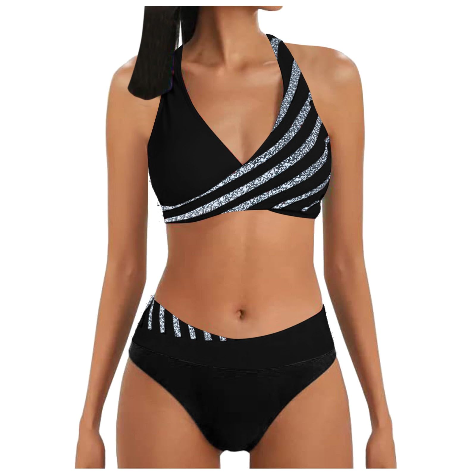 Conjuntos De Bikini for Mujer Conjunto Traje Baño Estampado con Parte Inferior, Negro, S