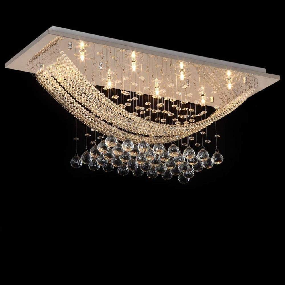 Rectangular Crystal Chandelier Jjgd Transparent Raindrop K9 Crystal Glass Ceiling Lamp Recessed Installation in The Dining Room/Living Room Bedroom Stairwell Lamps G9x8 Chandelier Easy to Install