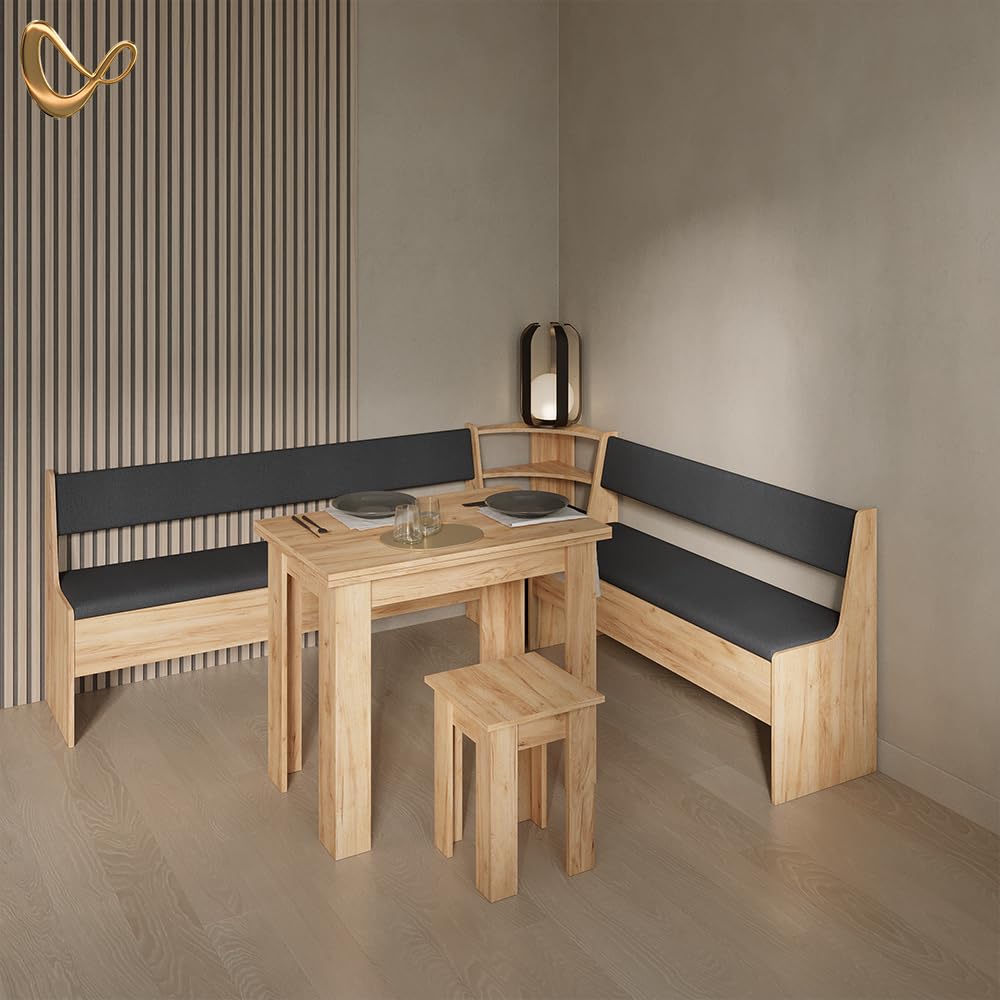 Livinity Conjunto con Banco esquinero Tiberio, Roble Dorado, 210 x 180 cm | con mesa
