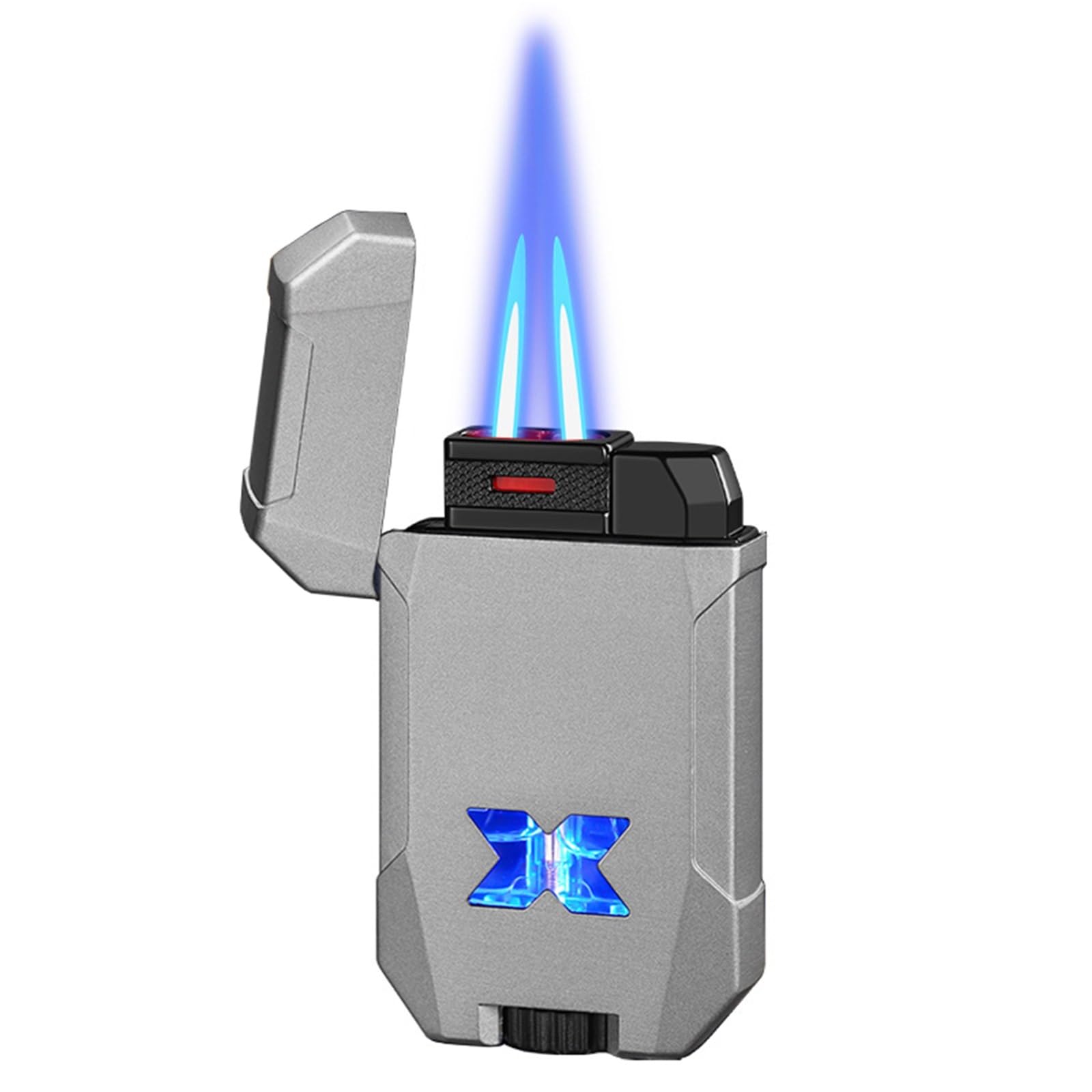 Encendedor de doble llama elegante con ventana de gas, un gran regalo para hombres
